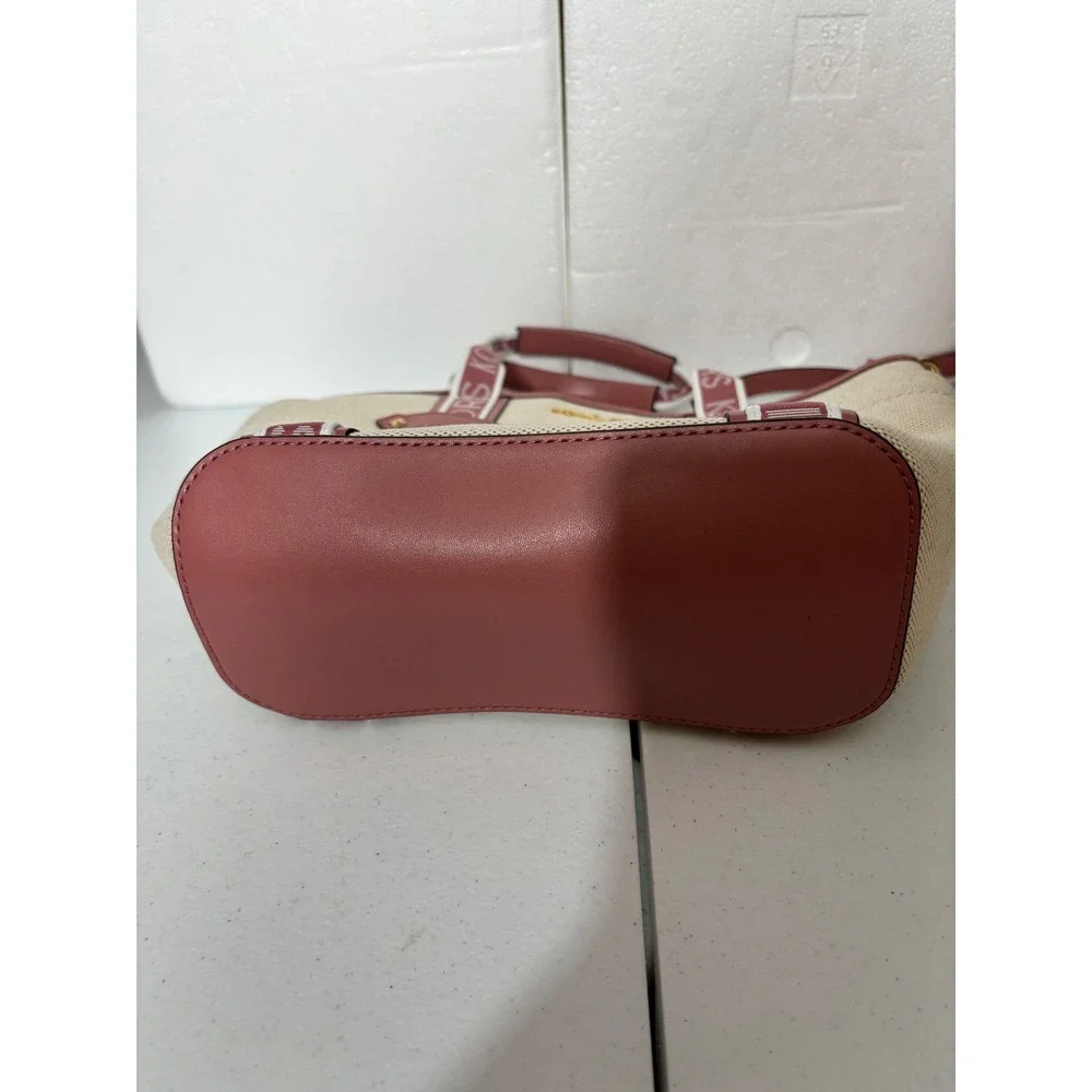 Michael Kors Tote Bag‎ Canvas Leather Trim Logo Straps Pink Gold NEW